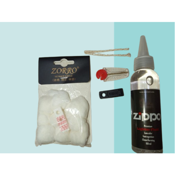 Gratis Ongkir  Minyak zippo refill isi ulang batu zippo / sumbu zippo / penutup zippo / kapas zippo 