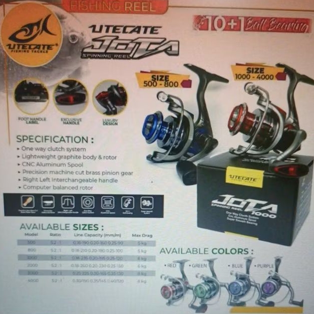 Reel Utecate JOTA Spinning 10+1 ball bearing oneway clutch system 500 800 1000 2000 3000 4000