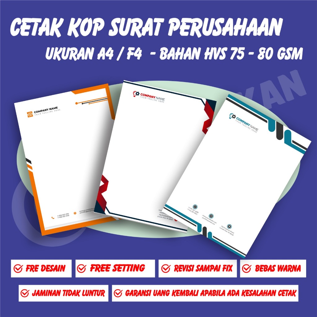 

Cetak kop surat perusahaan custom ukuran A4 / F4