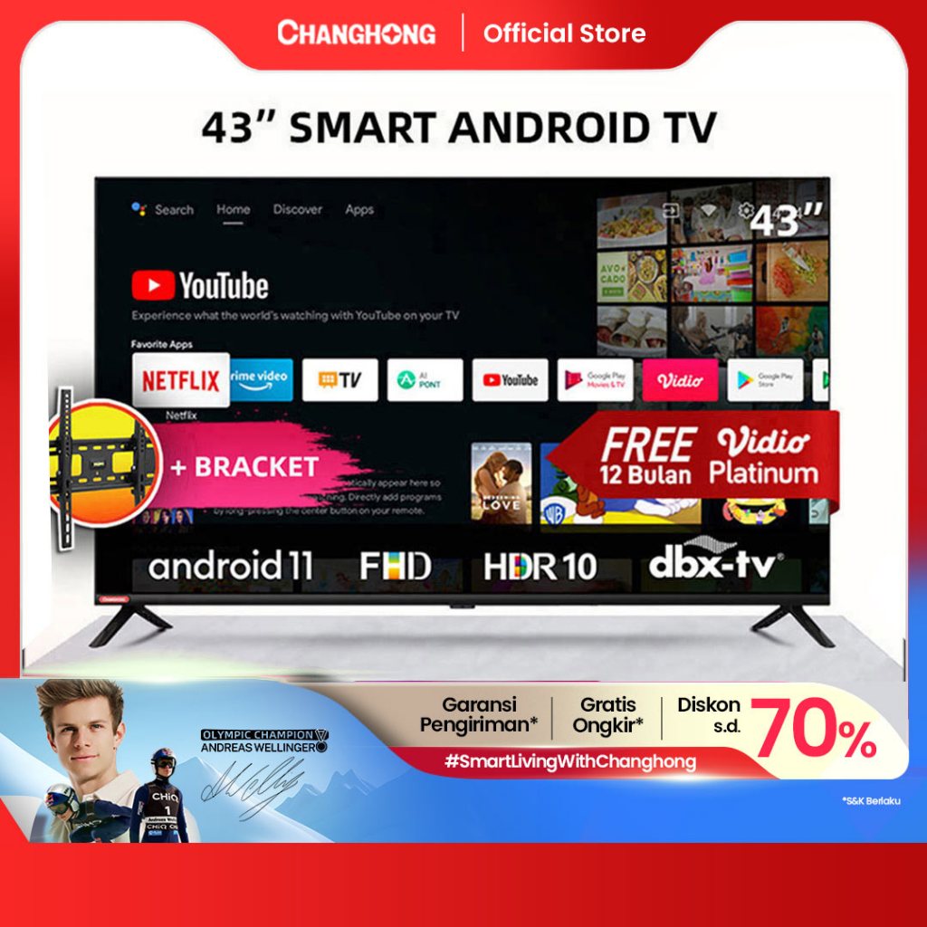 Changhong 43 Inch Newest Android 11 Frameless Smart TV Google certified  Digital TV FHD LED TV-L43G7