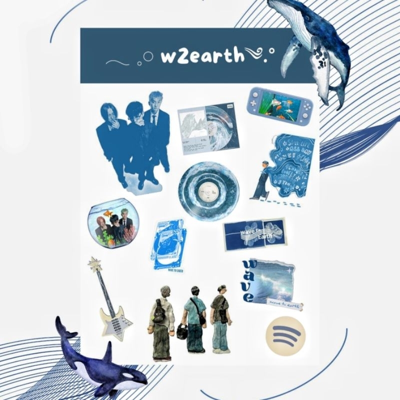 

wave to earth / w2e / sticker sheet ocean blue retro sheet sticker A6 stiker aesthetic dekorasi stiker lucu