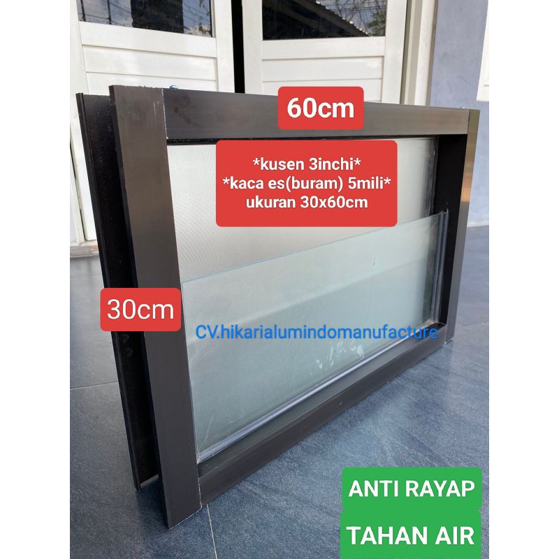 JENDELA ALUMINIUM BOVEN ZIGZAG ukuran 30cmx60cm,warna COKLAT dan PUTIH,kaca es(buram)