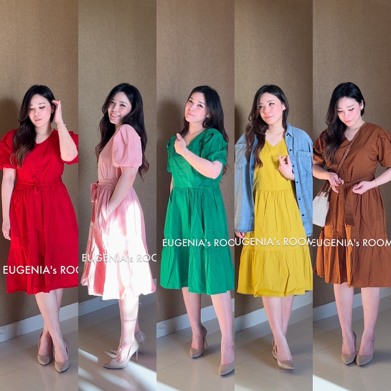 DR416 - dress katun ikat pinggang lengan puff