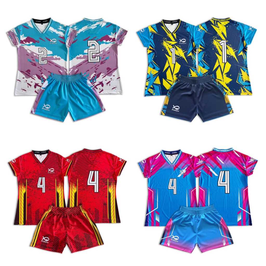 Paket Lusinan Stelan Voli Cewek Fullprinting Motif Fixch Jersey Olahraga Set Wanita