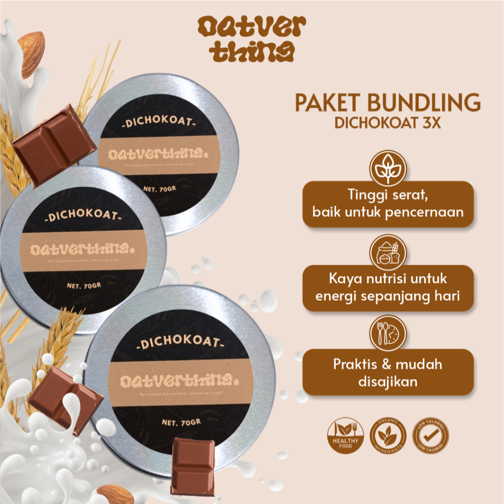 

Granola Oatmeal 3pcs Dichokoat Oatverthing Sereal Sarapan Dark Choco Cookie Crumbs Mix Seed Jar 70g