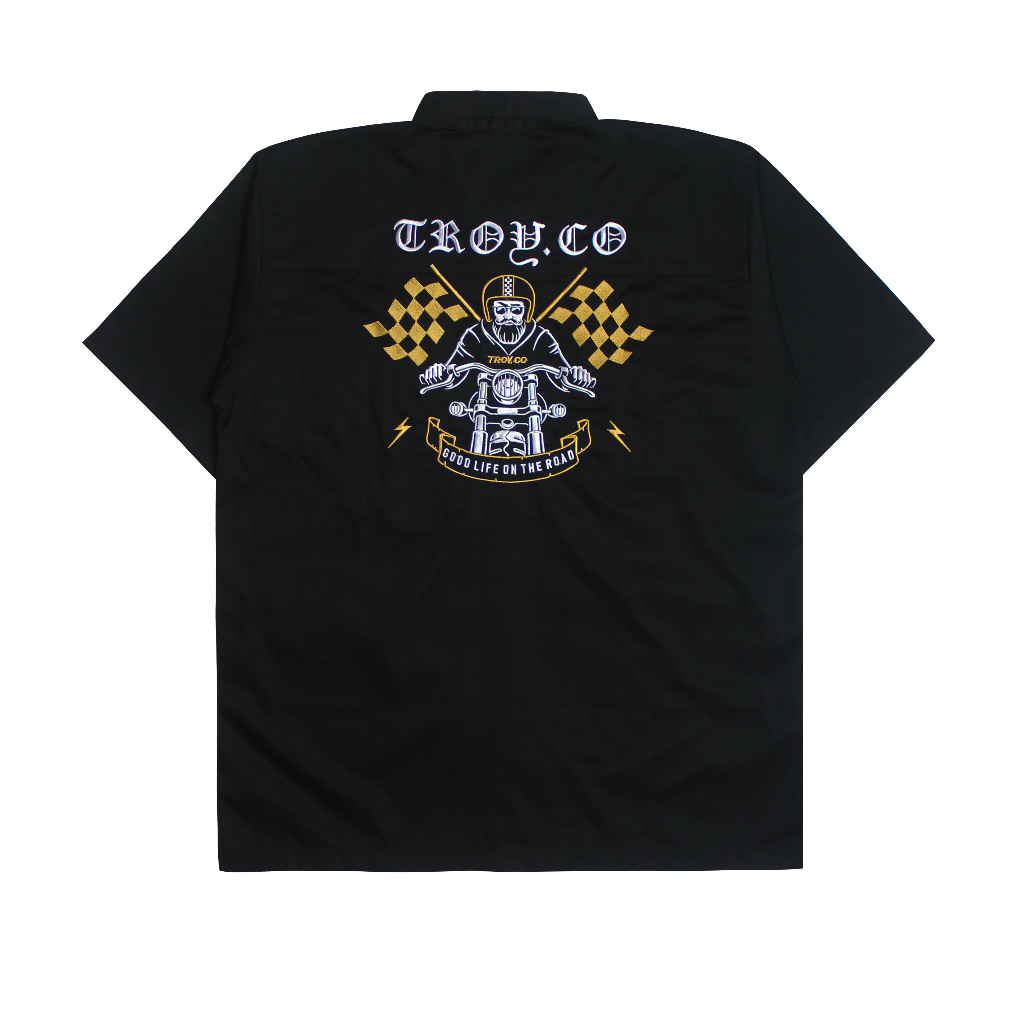 Troy Company Workshirt Workwear Engineers Black Gold Moto - Kemeja Workshirt Pria Hitam WS 2895