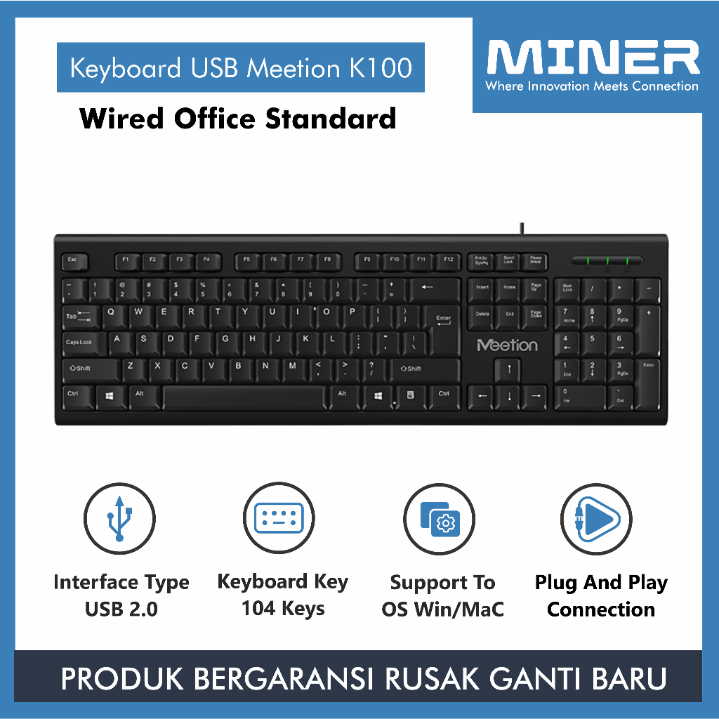 MINER Keyboard USB Meetion K100 Office Standard