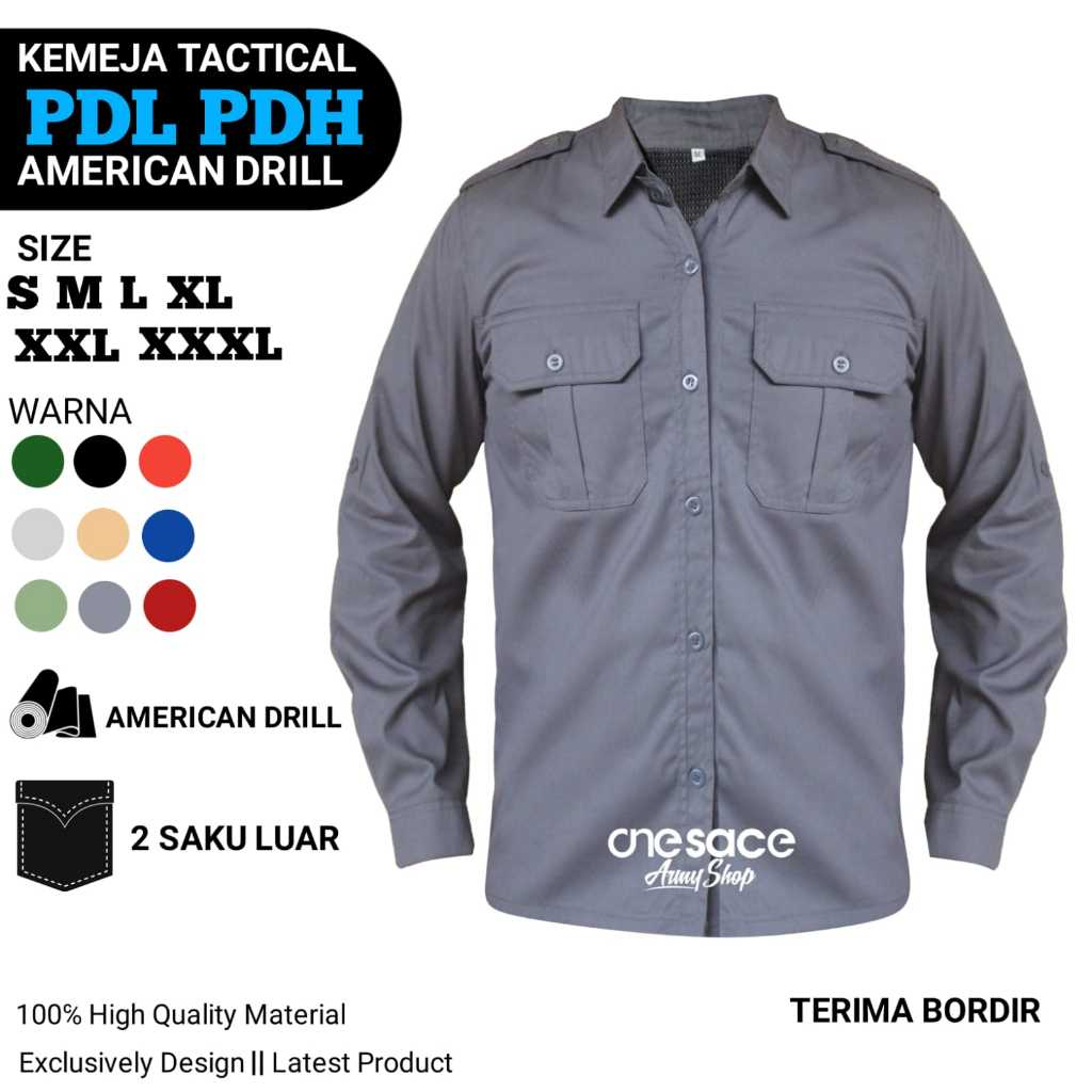 BAJU KEMEJA TACTICAL PDL PDH CASUAL POLOS PRIA LAPANGAN OUTDOOR PANJANG