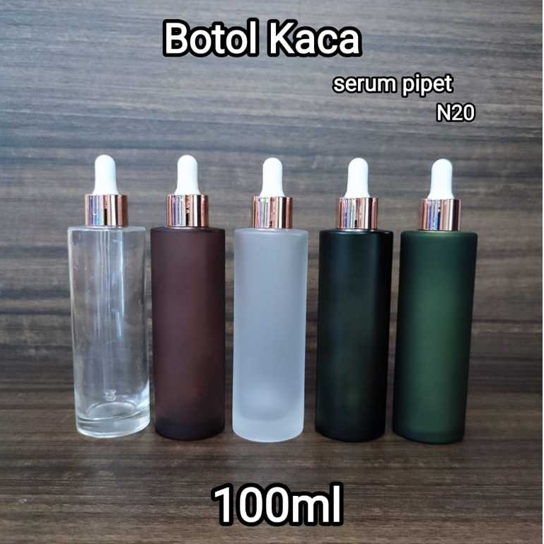 Botol Serum Pipet 100ml  Botol Dropper Essence Oil  Pipet Kaca Bening Ring Rosegold Botol Kaca HIjau