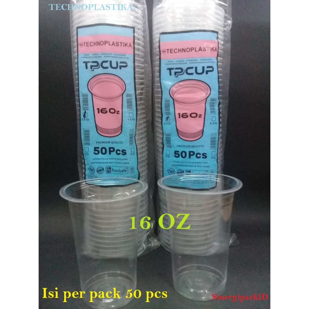 Cup Plastic 16 OZ  Datar/ TECHNOPLASTIKA / Gelas Plastik 16 OZ Bening