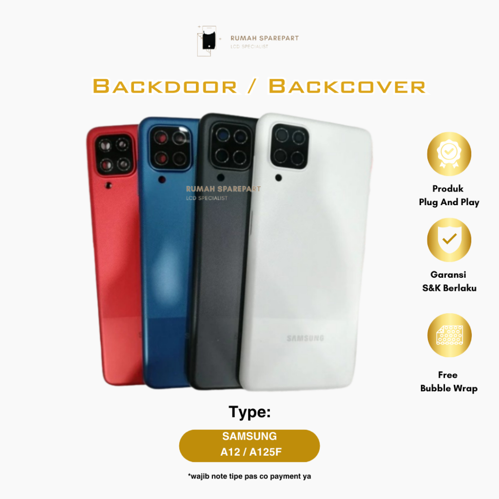 Backdoor Samsung A12 / A125 / A125F Backcover Backcase Softcase Frame Papan Cas Flexible Temperglass