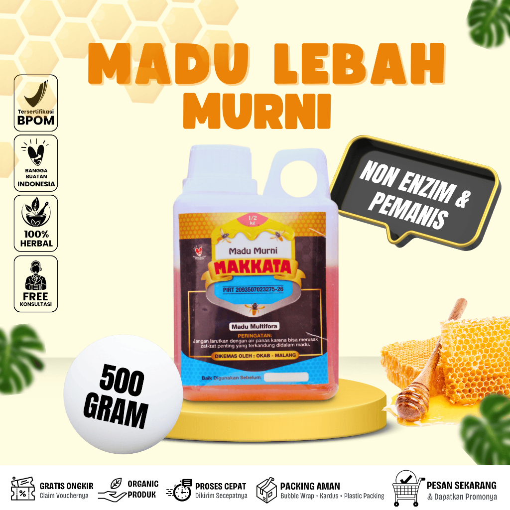 

Madu Makkata 500gr – Madu Hutan Multyflora – Madu Alami Non Enzim Tanpa Pengawet Tanpa Pemanis