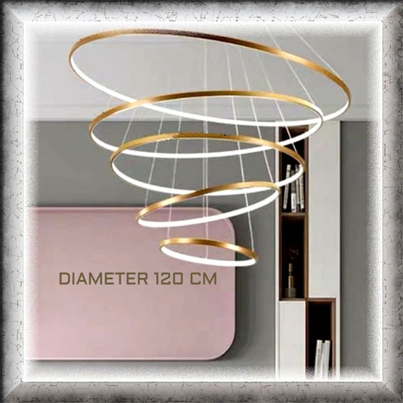 Lampu hias gantung susun cincin ring premium modern LED 3 warna sinar cahaya putih kuning warm white