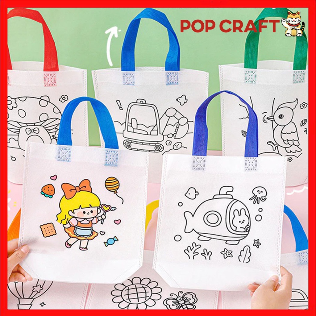 

PC Handmade Goodie Bag Totebag DIY Painting Graffik Kindergarten Painting Coloring Handbag Lucu ST34