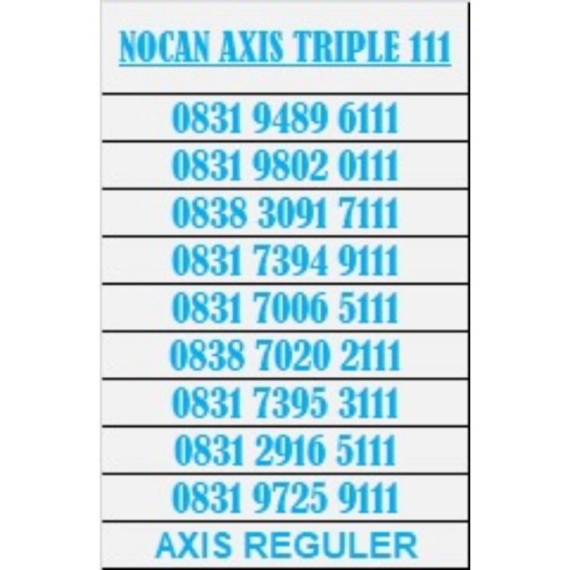 NOMOR CANTIK KARTU AXIS REGULER