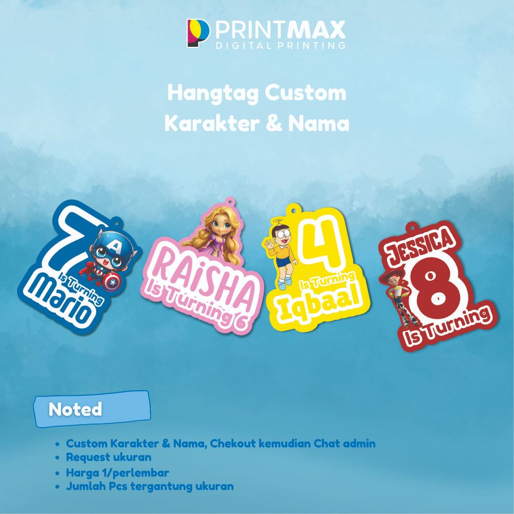 Custom Hang Tag Birthday Tema Cartoon Anak / Hang Tag Ulang Tahun Anak / Custom Hangtag Ulang Tahun 
