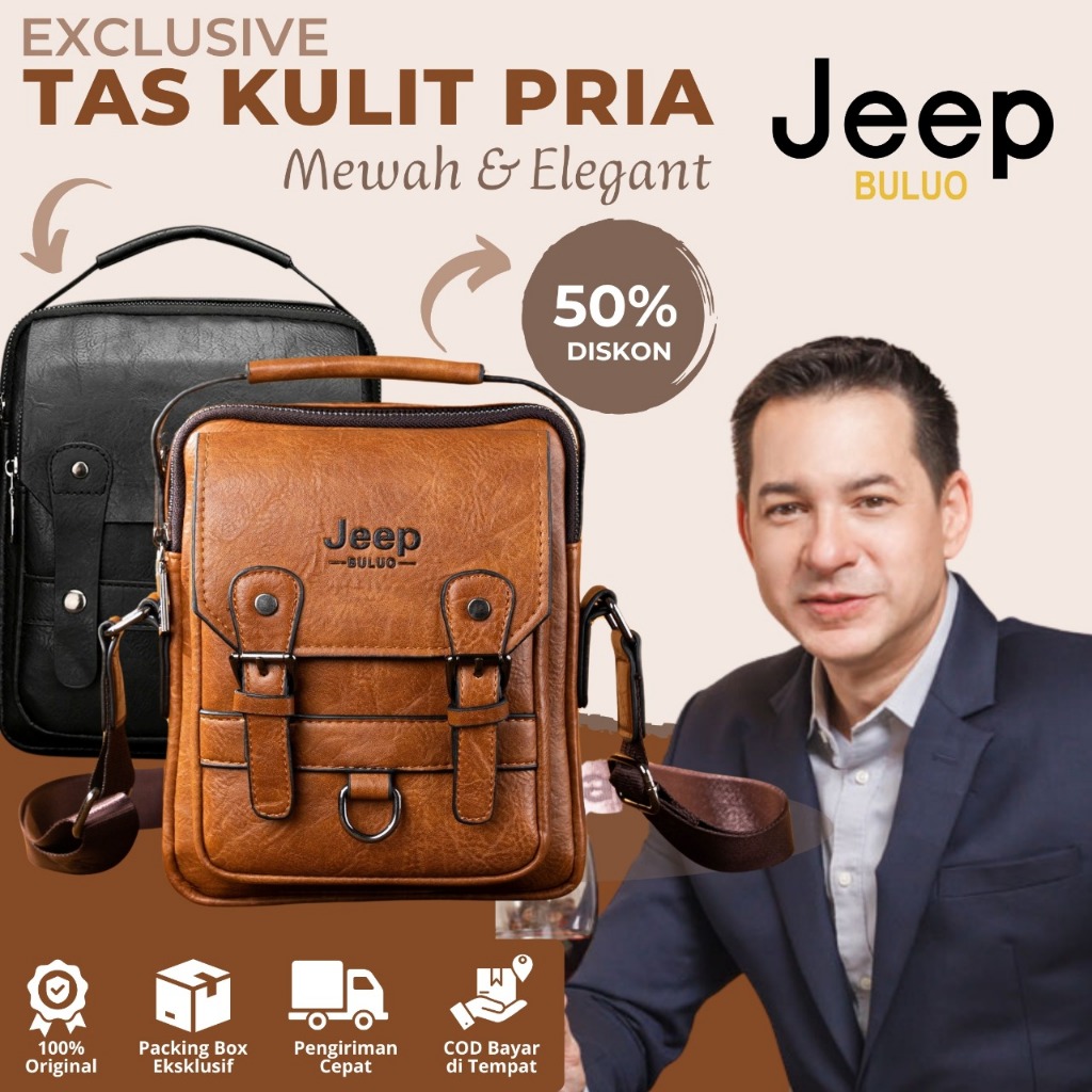 [TERLARIS] TAS PRIA JEEP BULUO | Tas Slempang Pria Jeep Kulit Premium Berkualitas Terbaru