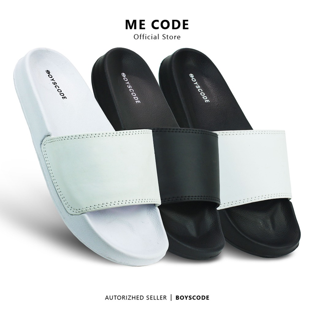 Sendal Selop Polos Distro Pria Wanita Hitam Putih / Sendal Slip On Polosan / Sendal Slide Cowok