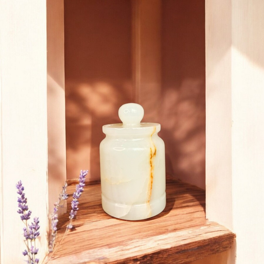 Handcrafted Marble Storage Jar with Lid – Elegant and Versatile Home Decor Toples Penyimpanan Marmer