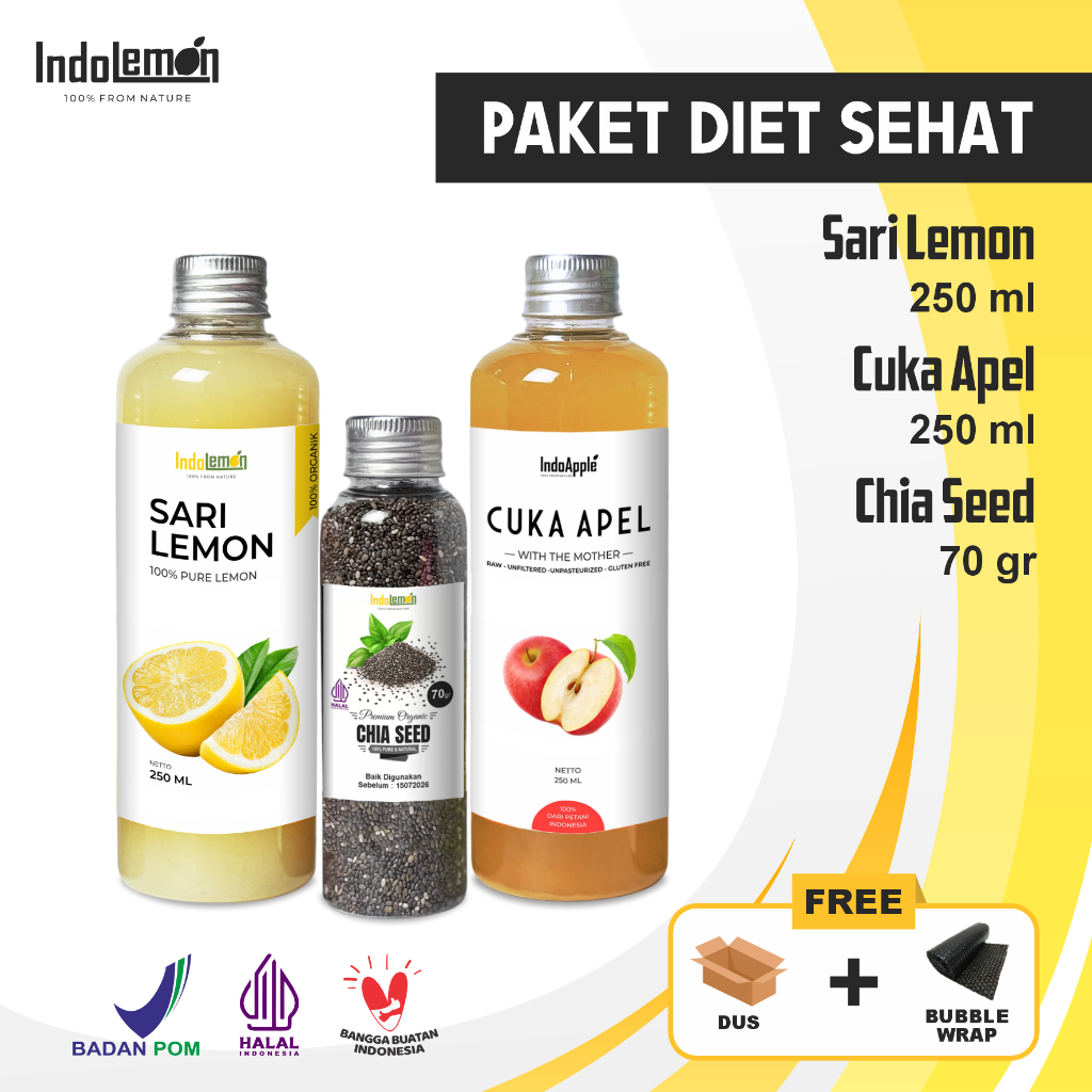 

PAKET DIET SEHAT 3IN1 / CUKA APEL 250ML, SARI LEMON 250ML, CHIASEED 70GR / DIET DETOX SEHAT JSR