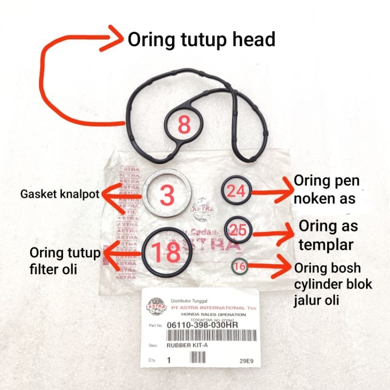 Packing paking gasket karet oring o-ring mesin honda CG CG125 CG110 CG110N CGN110 CGN original
