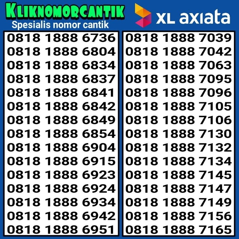 nomor cantik XL axiata 4G&5G kartu perdana XL seri 888 A1