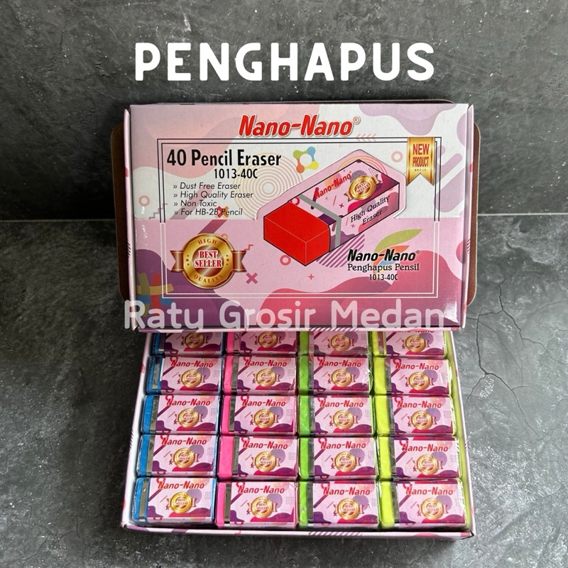 

PENGHAPUS PENSIL WARNA WARNI 1 KOTAK ISI 40 PCS