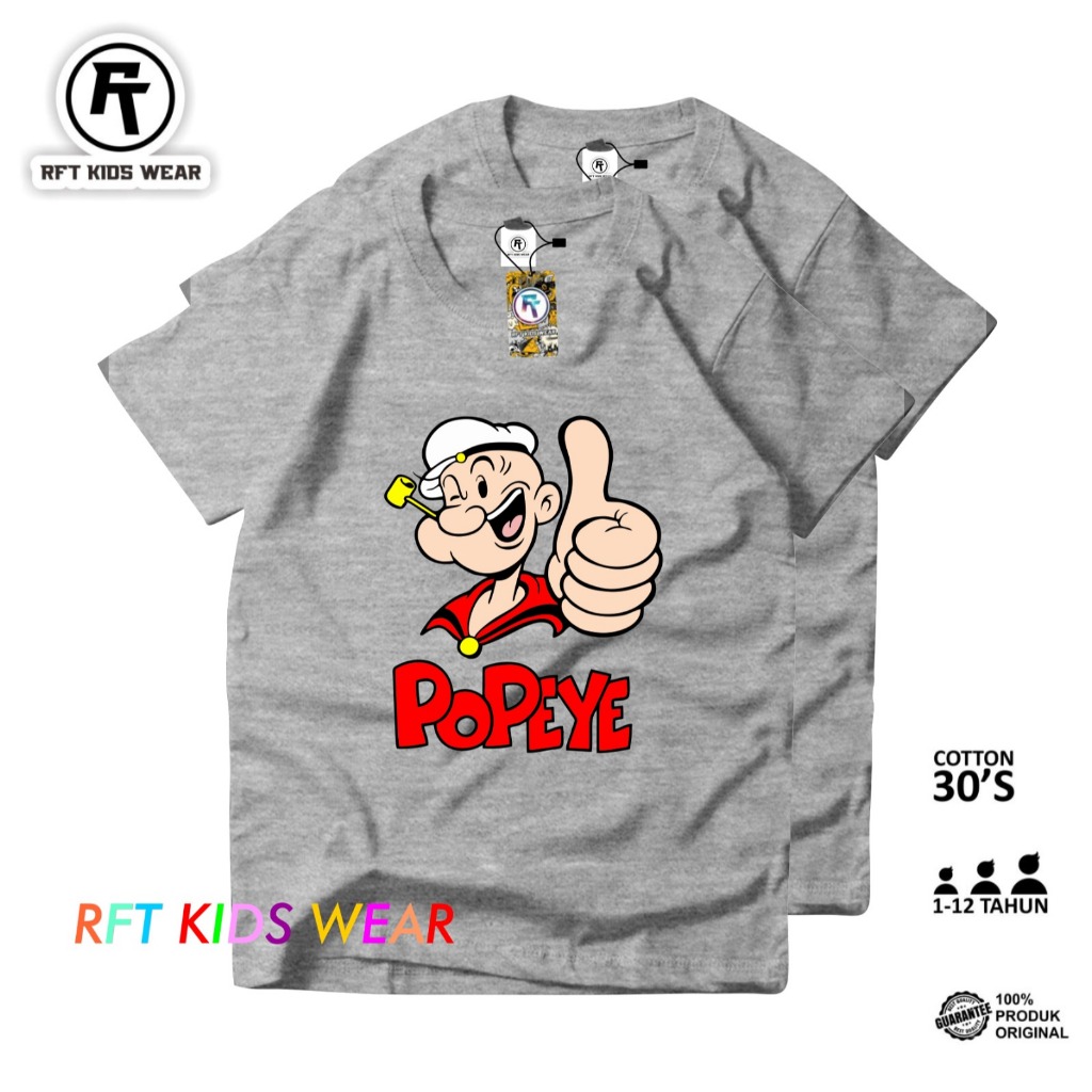 Baju Distro Anak Laki Laki Kaos Popeye Pakaian Anak Perempuan RFT KIDS WEAR 1-12 Tahun