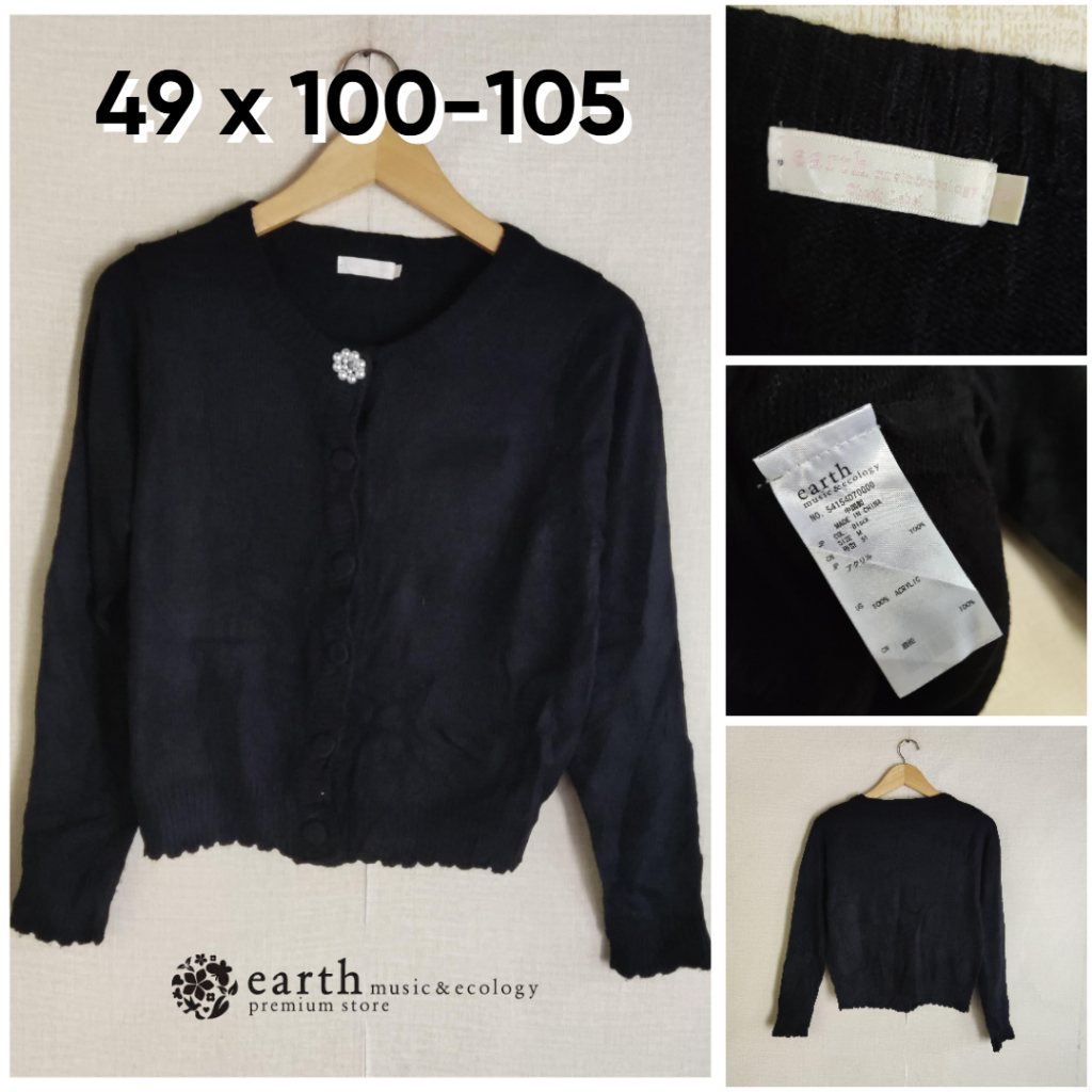 Cardigan Earth Music & Ecology Hitam O Neck Size M Wanita Atasan Cewek Outer Knit JH018