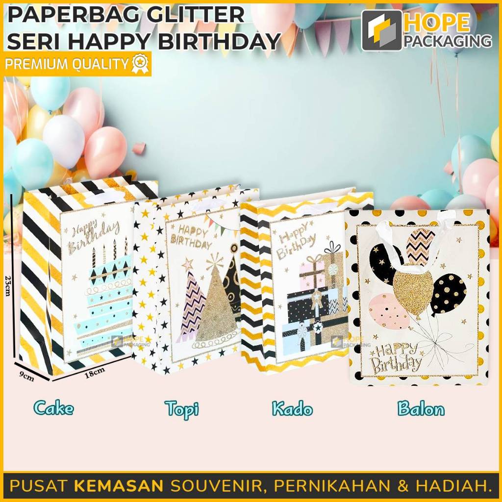 

PAPERBAG GLITTER SERI HAPPY BIRTHDAY/BOX HAMPERS ULTAH/TAS HADIAH ULTAH