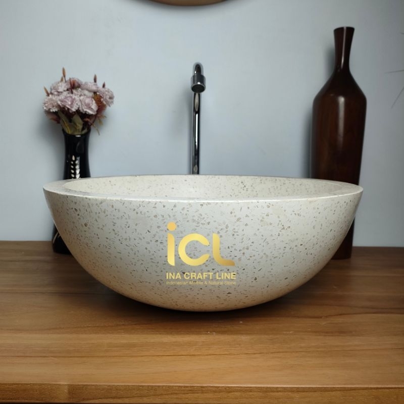 Wastafel teraso Bentuk baskom | ukuran 40cm putih polos | Free packing