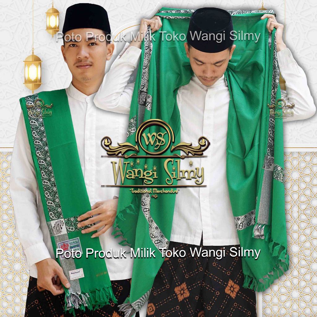 Sorban Kashmiri Hijau Motif Silver Original India