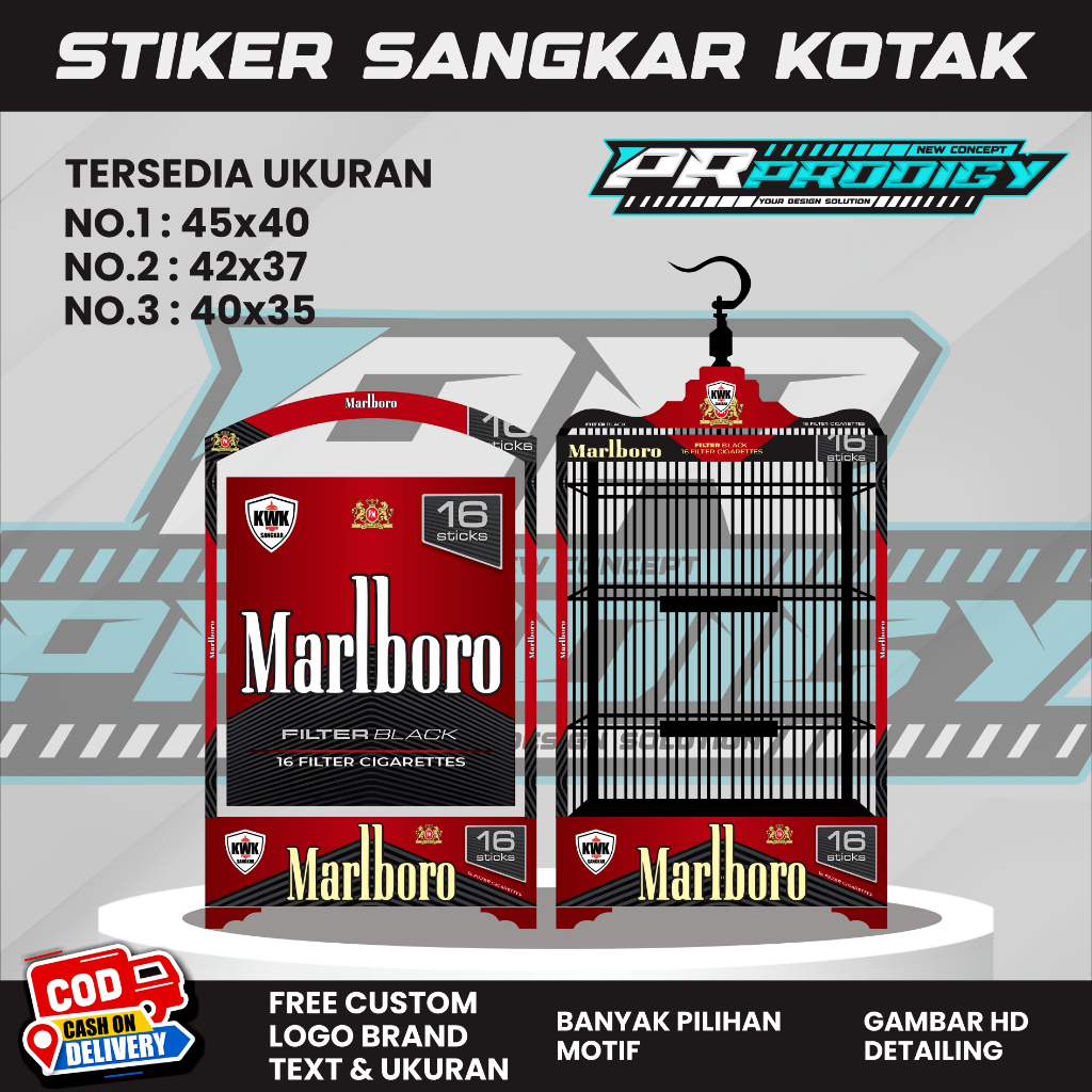 Stiker Decal MARLBORO BLACK /Sangkar Burung Koper/Single Fighter Kotak - Sangkar Burung KOSAN