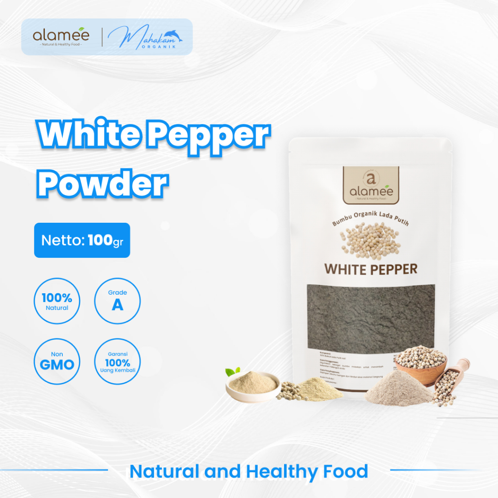 

ALAMEE Whitepepper Bubuk Lada Putih White Pepper Powder Merica Bumbu Dapur Instan 100gram Organik