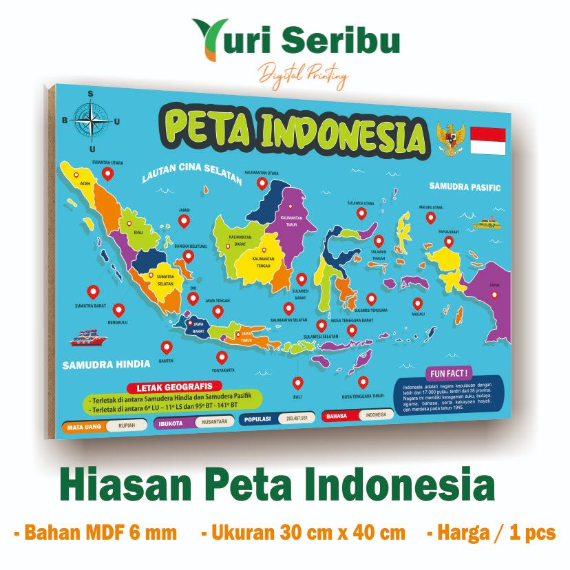 Hiasan dinding peta Indonesia / Hiasan dinding peta aesthetic ukuran 30 cm x 40 cm