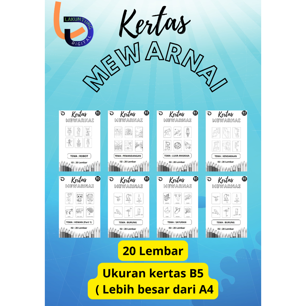 Kertas mewarnai anak TK PAUD worksheet menggambar ukuran B5 berbagai tema berkualitas