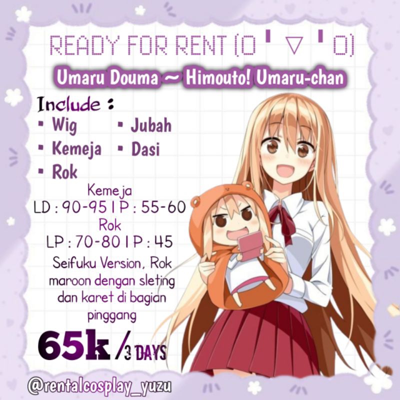 RENTAL SEWA UMARU DOMA UMARU DOUMA UMARU CHAN ANIME COSPLAY KOSTUM COSTUME