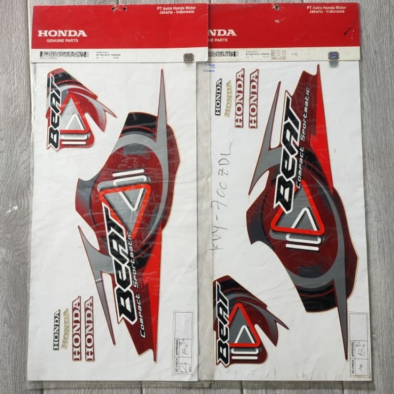 Stripe striping stiker body set kanan kiri Beat Karbu Compact Sportmatic Merah Maroon Original Asli 