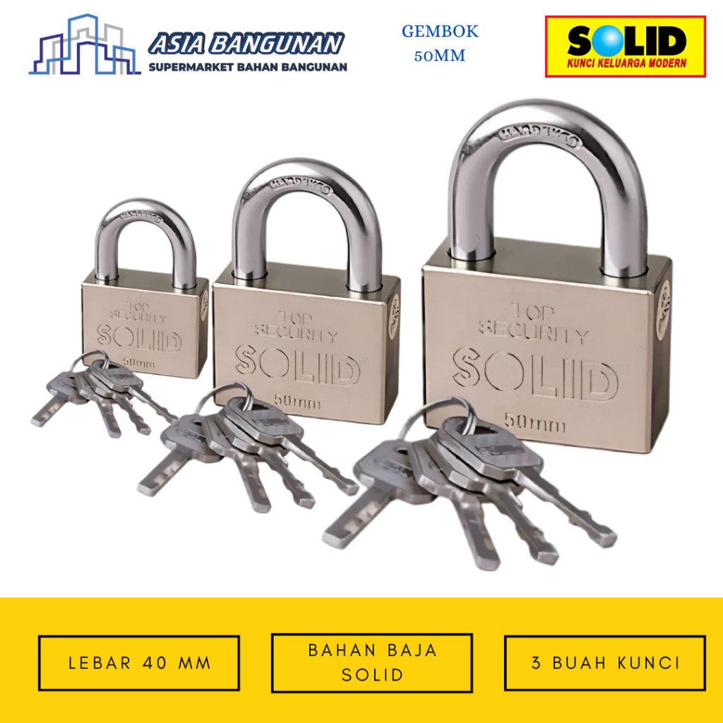 ASIA BANGUNAN - SOLID GEMBOK MASTER KEY 809 50mm MK5 GEMBOK KUNCI PAGAR RUMAH ANTI KARAT COD