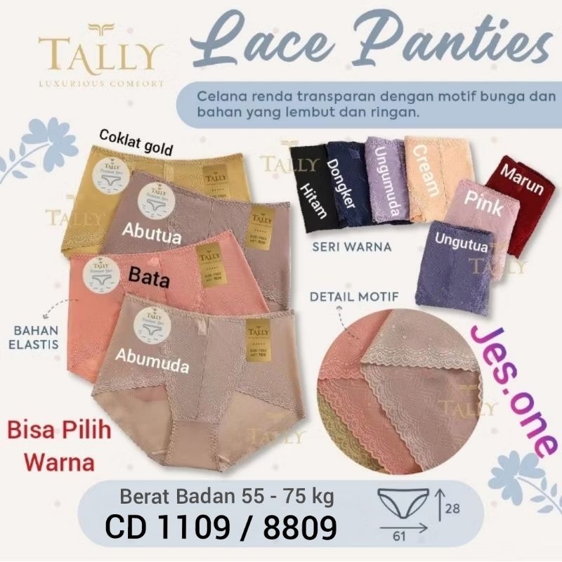 TALLY 8809 / 1109 CD Celana Dalam Wanita Brokat Renda Semi Transparan Fit XL - XXL