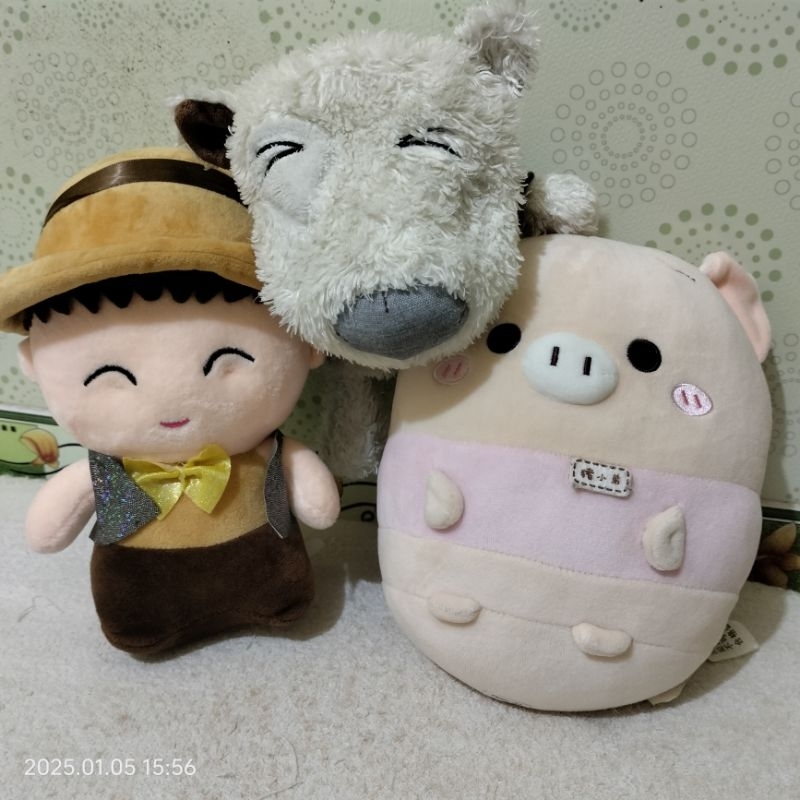 PAKET BONEKA KECIL BAHAN MINISO DAN BONEKA TANGAN - BABI OPPA DAN ANJING