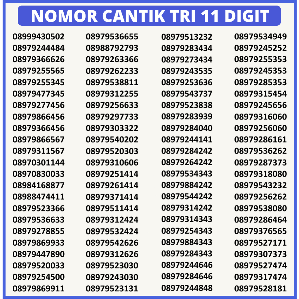 NOMOR CANTIK TRI AON 11 DIGIT  PERDANA 3 NOMER CANTIK 3 KARTU TRI CANTIK