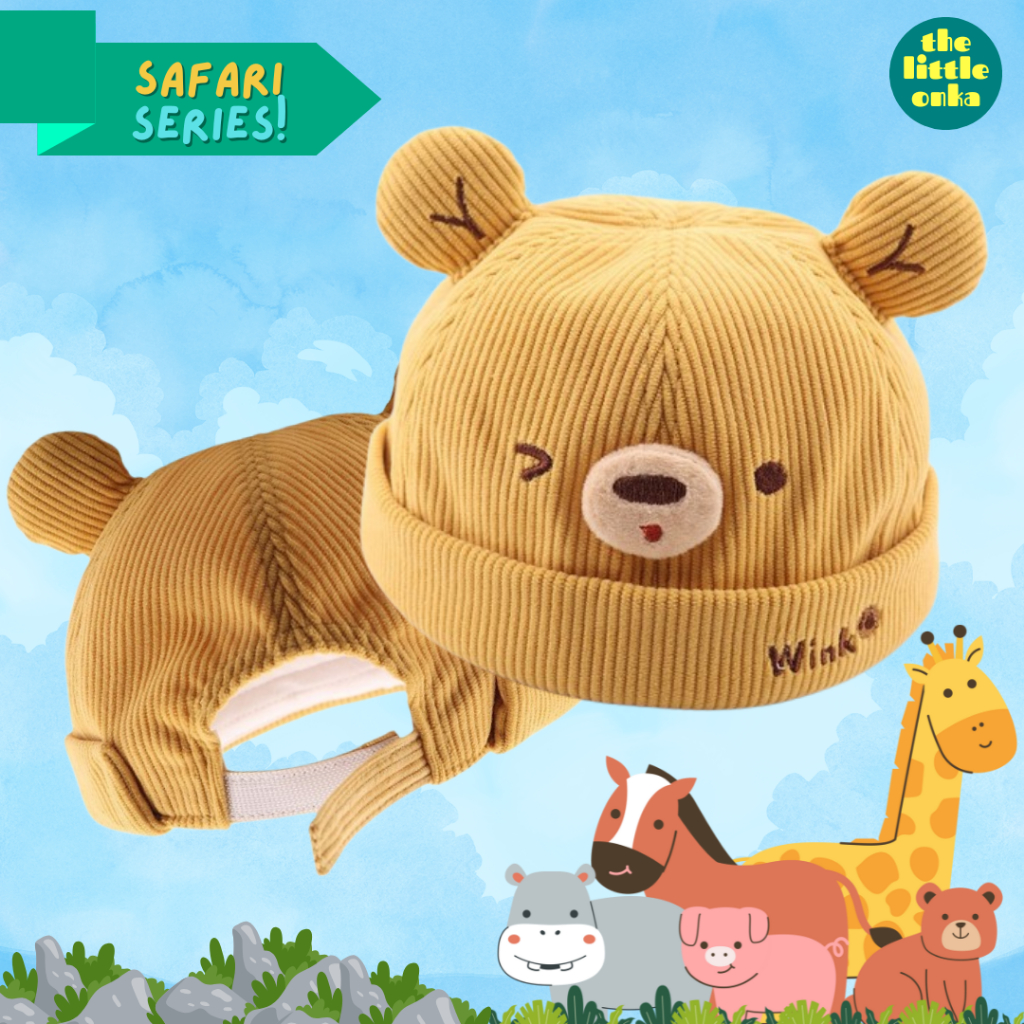 Topi Anak Adjustable - Topi Anak Lucu - Topi bayi Lucu - Topi Anak Bentuk Beruang - Topi Kebun Binat