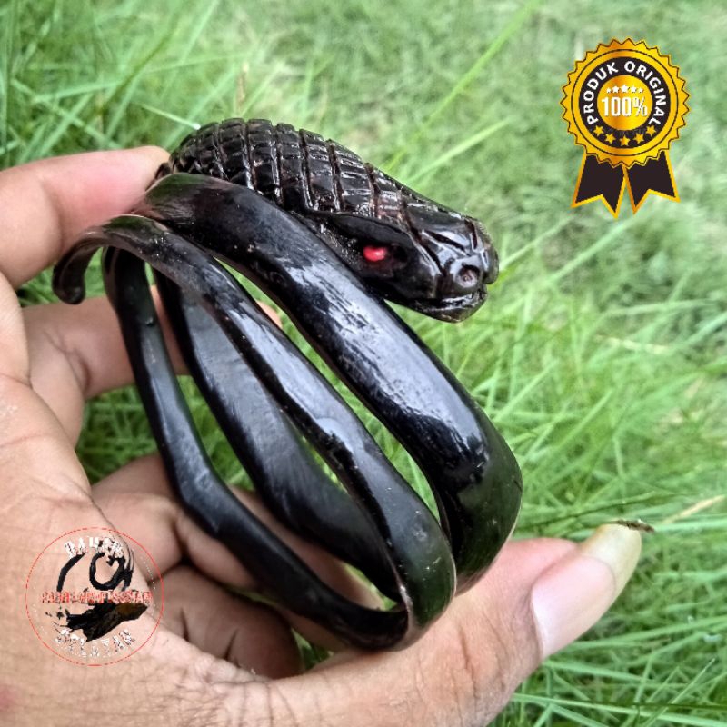 gelang akar bahar hitam lilit 3 ukir kepala ular 100% original