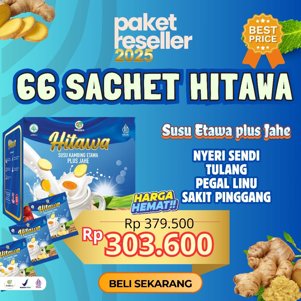 

Susu HITAWA SACHET 66 pcs Diskon 20% Susu Etawa Nyeri Sendi Asam Urat