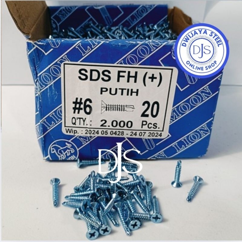 #6X20 SEKRUP SDS FH (+) PUTIH 6X20 MOON LION SKRUP DRILLING BAJA RINGAN FH (+) 6X3/4"