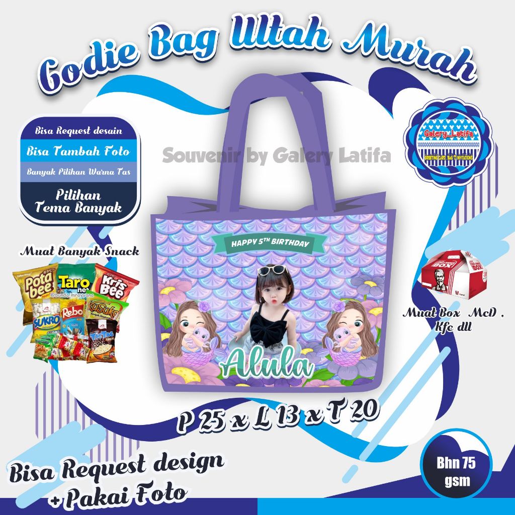 

PROMO GODIE BAG ULTAH/ TAS ULTAH/ SOUVENIR ULTAH TEMA MERMAID