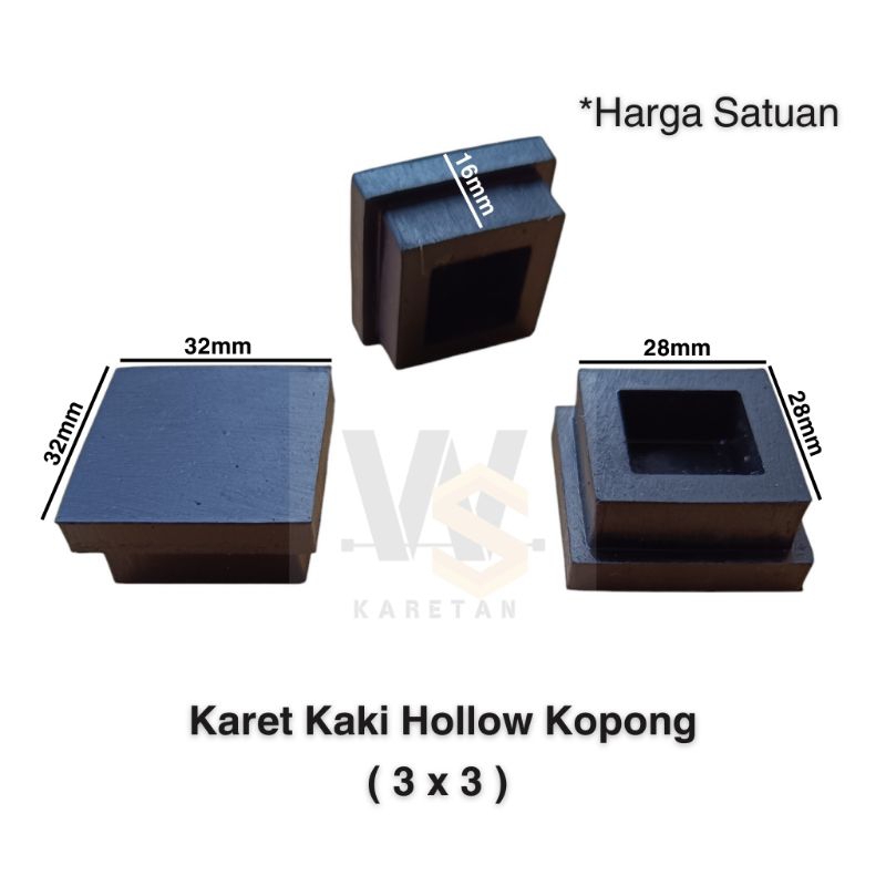Karet Kaki Hollow 3x3 Kopong Karet Tutup Kaki Meja Kursi Rak Besi Hollow