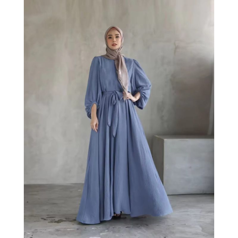 Nadira gamis dress crincle terbaru gamis wanita remaja/busi gamis dress lebaran