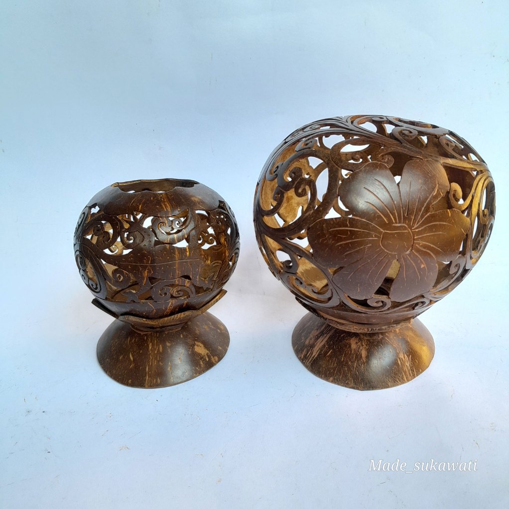 Kerajinan Tangan Batok kelapa ukir wadah lampu Hias tempat lilin kerajinan handmade dekorasi bali